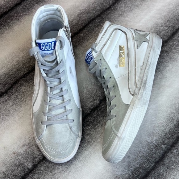 Golden Goose Mid Top Slide White Ice Mixed Leather Suede Sneakers - Picture 1 of 16